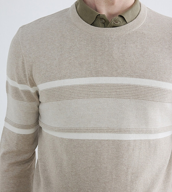 LC Waikiki  Round Neck Sweaters - Beige Round Neck Sweaters