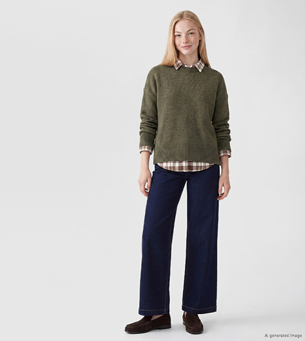 اٍل سي واي كيكي سترات - كاكي Round Neck Sweaters
