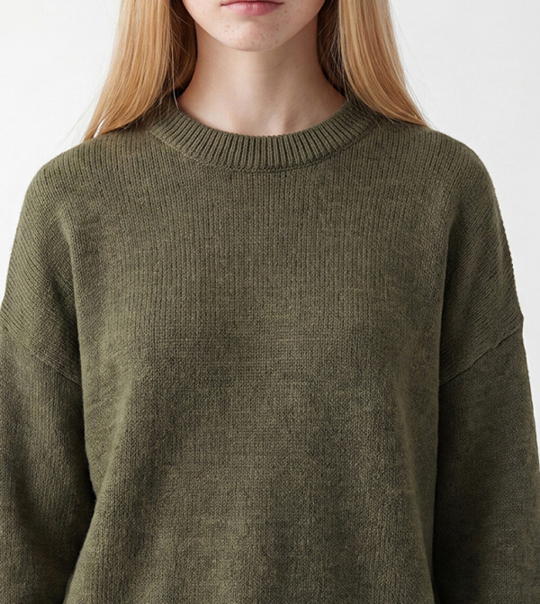 اٍل سي واي كيكي سترات - كاكي Round Neck Sweaters