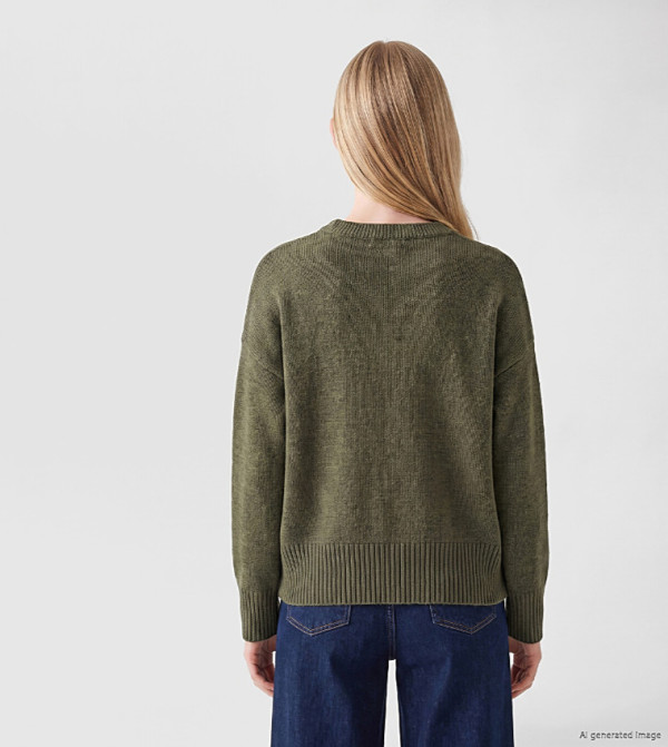 اٍل سي واي كيكي سترات - كاكي Round Neck Sweaters