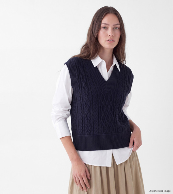 اٍل سي واي كيكي سترات - كحلي V-neck Sweaters