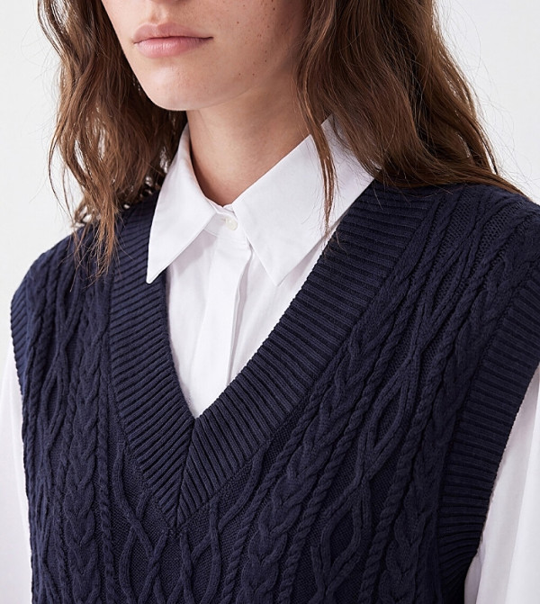 اٍل سي واي كيكي سترات - كحلي V-neck Sweaters