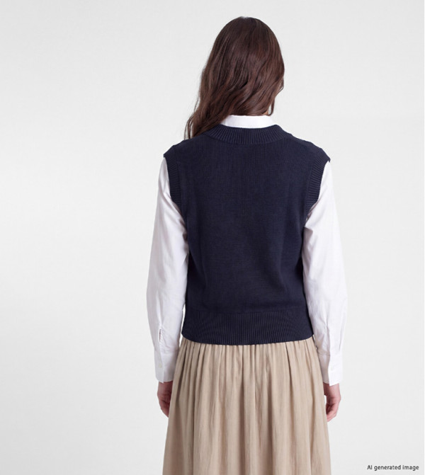 اٍل سي واي كيكي سترات - كحلي V-neck Sweaters