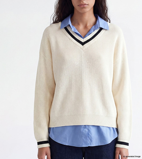 LC Waikiki  Sweaters - Cream V-neck Sweaters