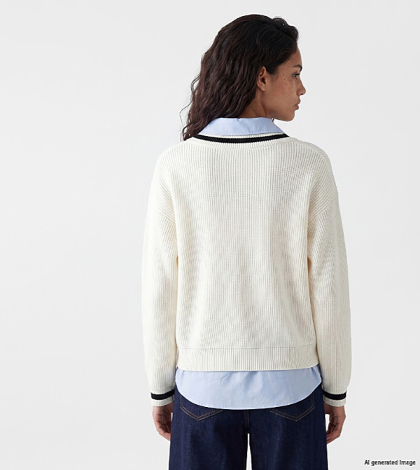 LC Waikiki  Sweaters - Cream V-neck Sweaters