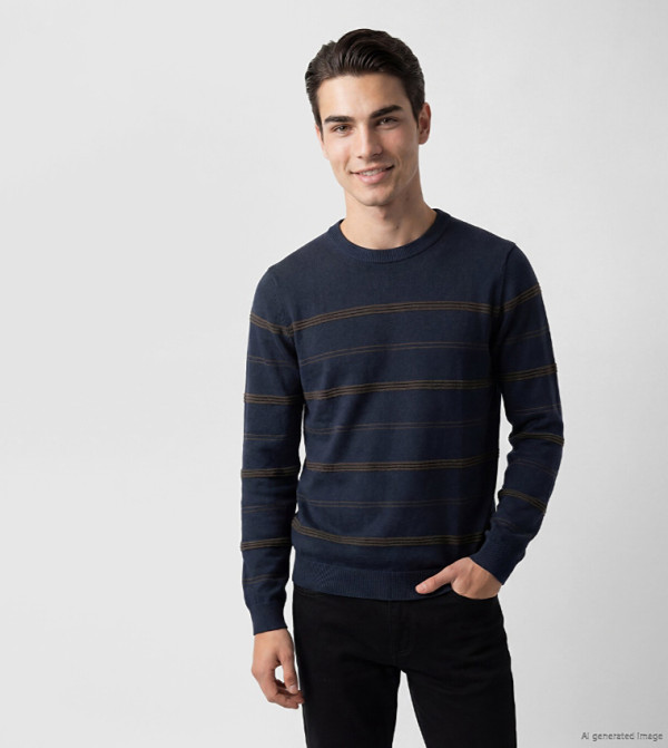LC Waikiki  Round Neck Sweaters - Indigo Round Neck Sweaters