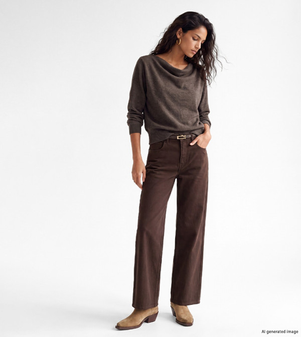 اٍل سي واي كيكي knit-notes - بني Round Neck Sweaters