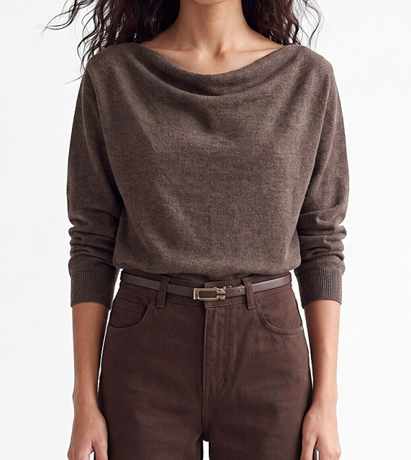 اٍل سي واي كيكي knit-notes - بني Round Neck Sweaters