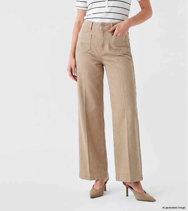 اٍل سي واي كيكي  ساق واسعة - بيج Wide Leg Jeans