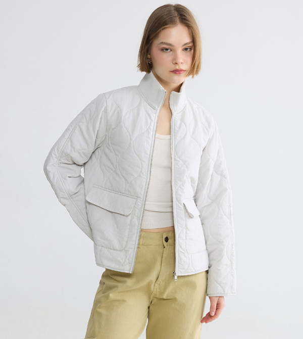 LC Waikiki Puffer & Quilted Jackets - Ecru Puffer & Quilted Jackets