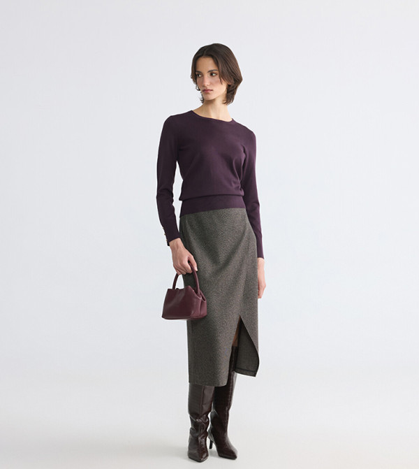 اٍل سي واي كيكي  سترات و كارديغانات - بورغندي Round Neck Sweaters