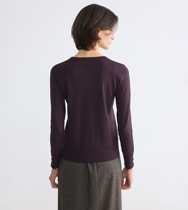 اٍل سي واي كيكي  سترات و كارديغانات - بورغندي Round Neck Sweaters