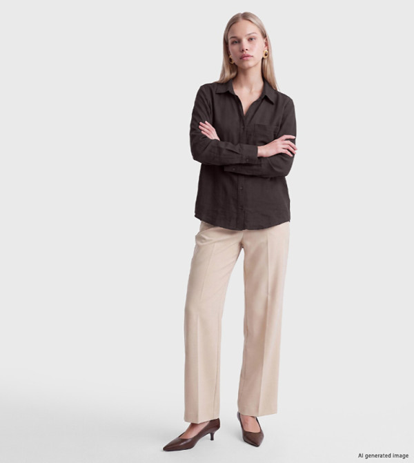 اٍل سي واي كيكي the-high-neck-shift - بني داكن قمصان