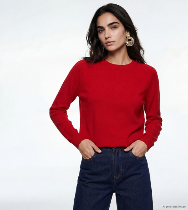 LC Waikiki Sweaters - Red Round Neck Sweaters