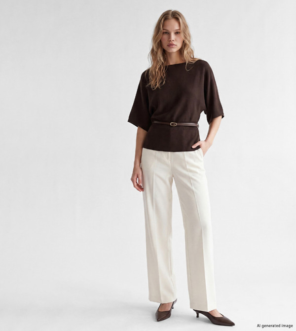 LC Waikiki  knit-notes - Brown Round Neck Sweaters