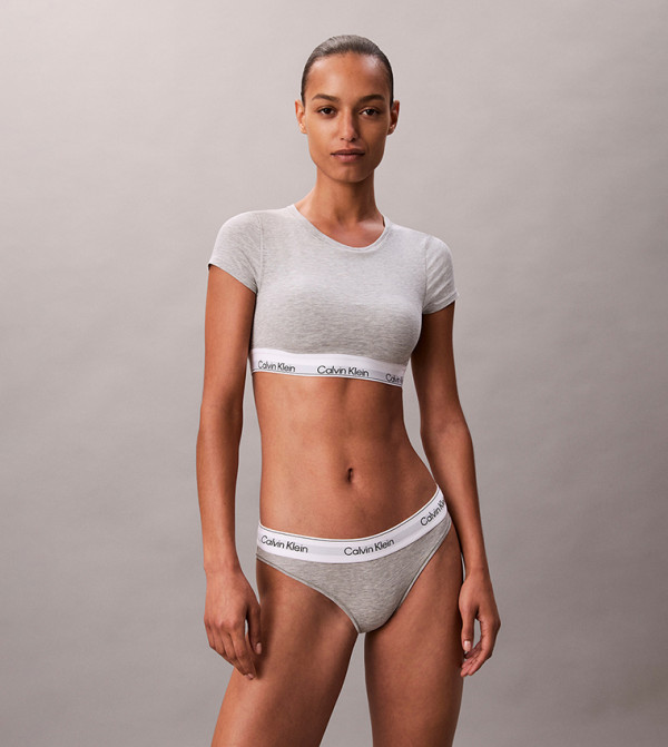 كالفين كلاين كالفين كلاين - رمادي Cropped Tops