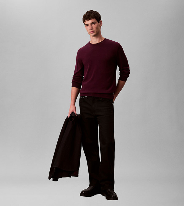 Calvin Klein  Clothing - Plum Round Neck Sweaters