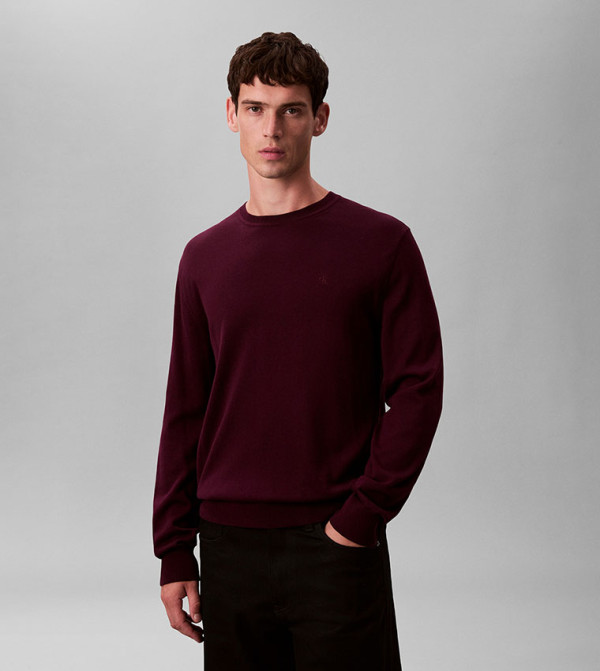 Calvin Klein  Clothing - Plum Round Neck Sweaters