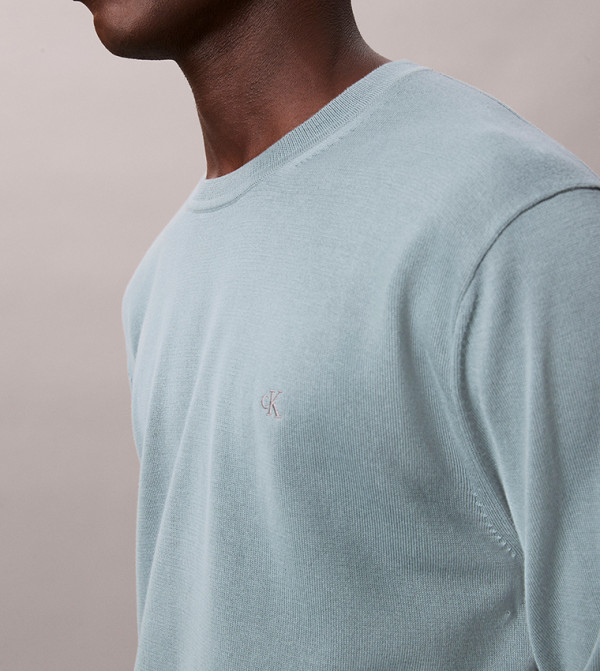 كالفين كلاين  سترات و كارديغانات  - أزرق Round Neck Sweaters
