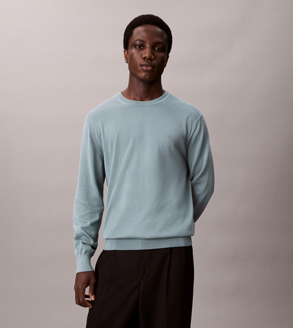 كالفين كلاين  سترات و كارديغانات  - أزرق Round Neck Sweaters