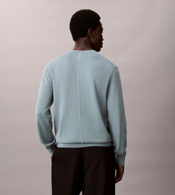كالفين كلاين  سترات و كارديغانات  - أزرق Round Neck Sweaters