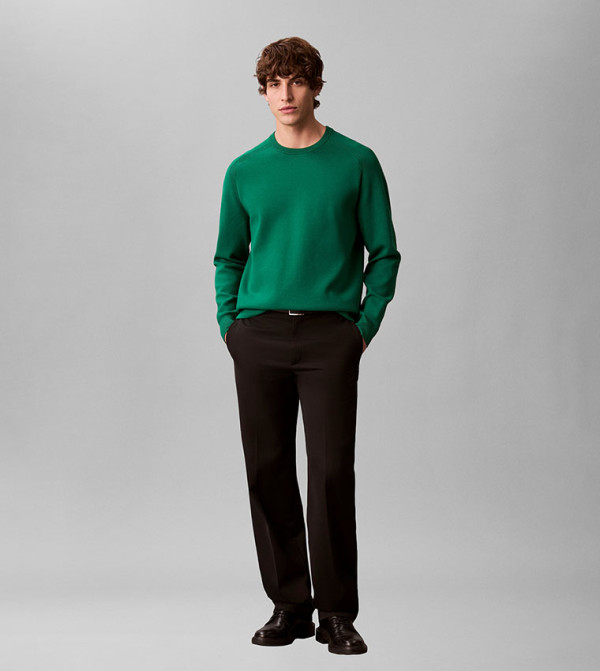 كالفين كلاين  سترات و كارديغانات  - أخضر Round Neck Sweaters