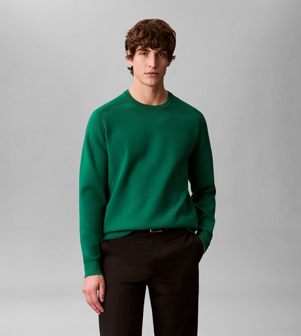 كالفين كلاين  سترات و كارديغانات  - أخضر Round Neck Sweaters