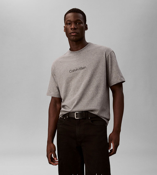 كالفين كلاين كالفين كلاين - رمادي Round Neck T-Shirts