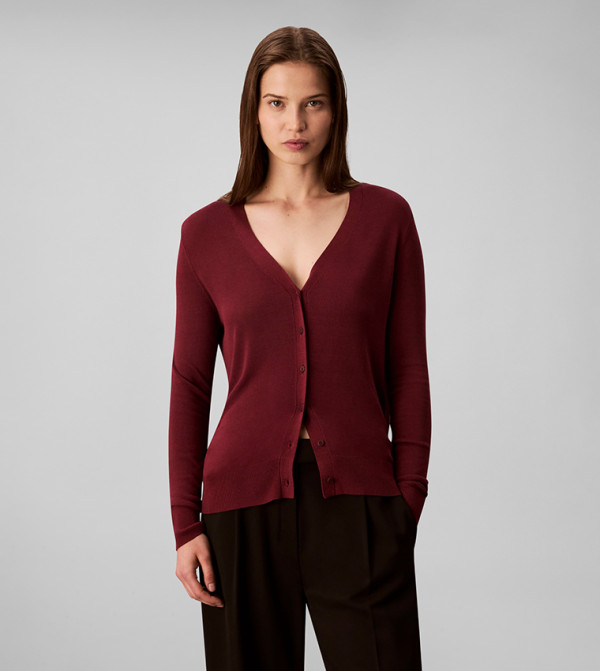 Calvin Klein  - Maroon V-neck Sweaters