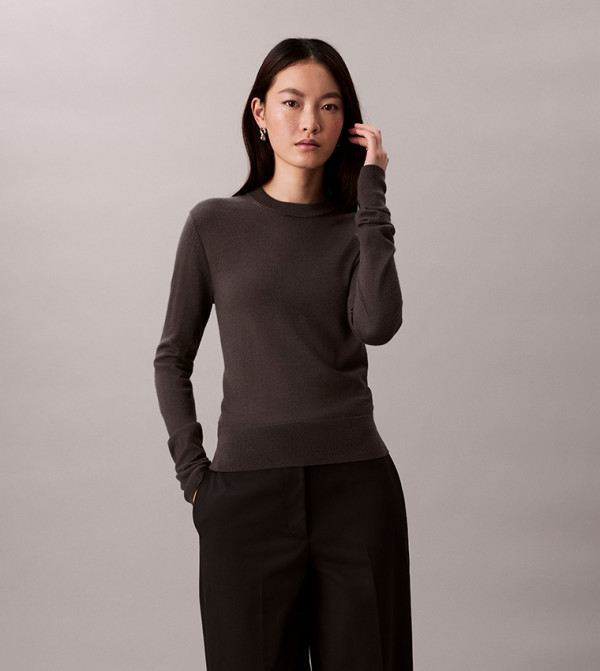 كالفين كلاين كالفين كلاين - رمادي Round Neck Sweaters