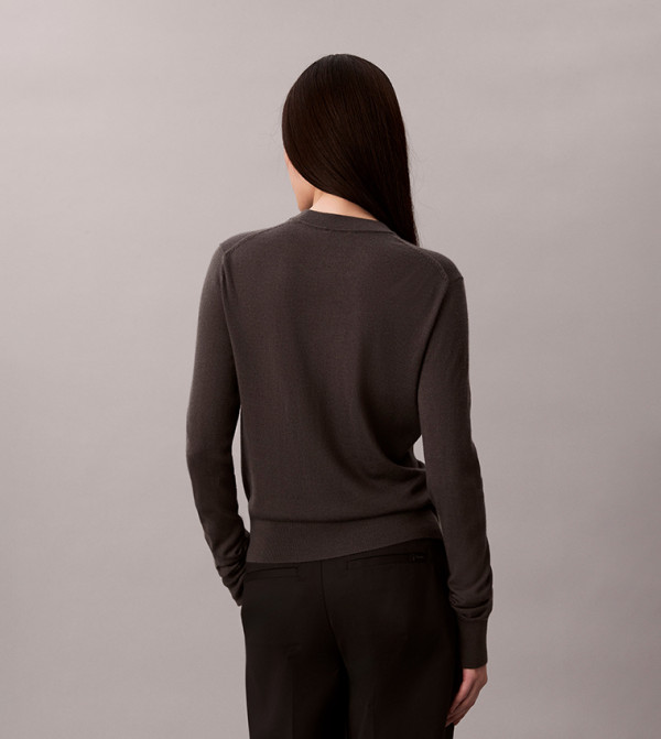كالفين كلاين كالفين كلاين - رمادي Round Neck Sweaters