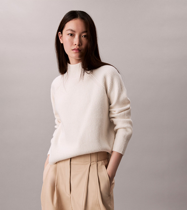 Calvin Klein Jeans Turtleneck Sweaters - Cream Turtle neck Sweaters