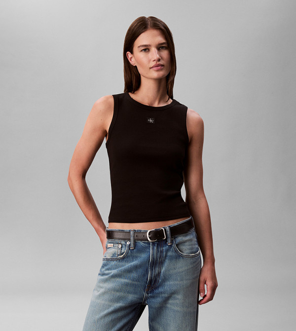 Calvin Klein  Sleeveless Tops - BLACK Cropped Tops