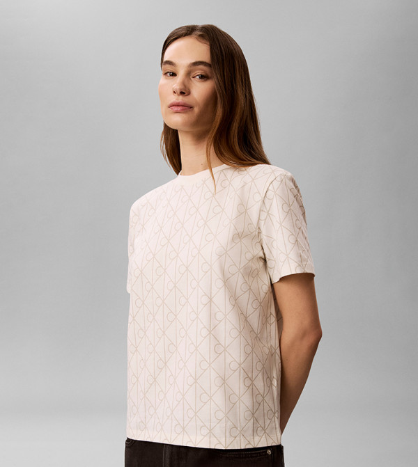 Calvin Klein  Clothing - Beige Short Sleeve T-Shirts