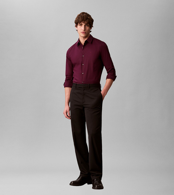 Calvin Klein  Casual Shirts - Burgundy Long Sleeves
