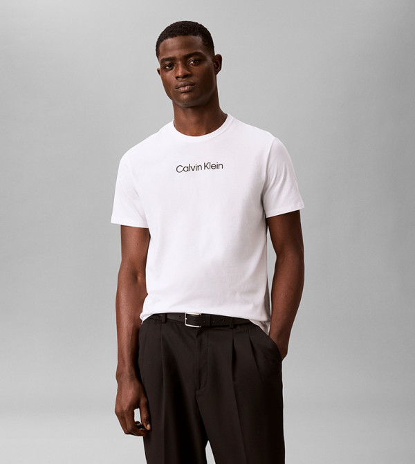 كالفين كلاين - أبيض Round Neck T-Shirts