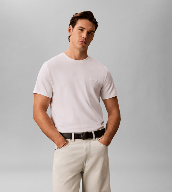 كالفين كلاين  ملابس - أبيض Round Neck T-Shirts