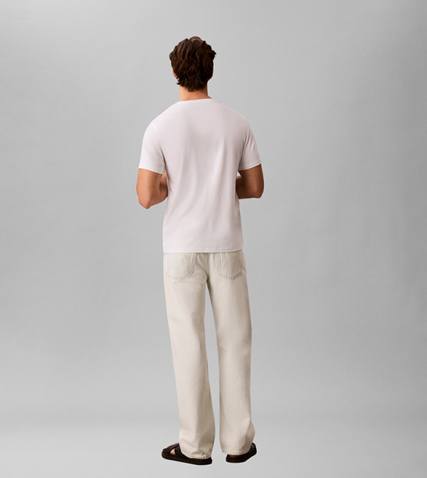 كالفين كلاين  ملابس - أبيض Round Neck T-Shirts