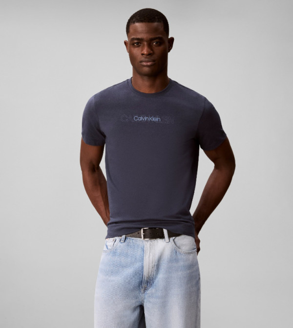 Calvin Klein  T-Shirts - Navy Round Neck T-Shirts