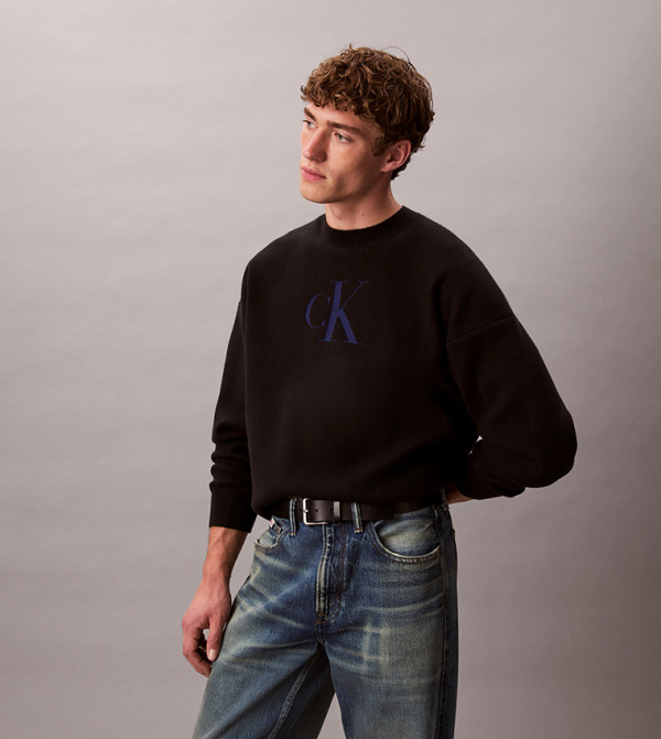 كالفين كلاين  سترات بياقة دائرية - أسود Round Neck Sweaters