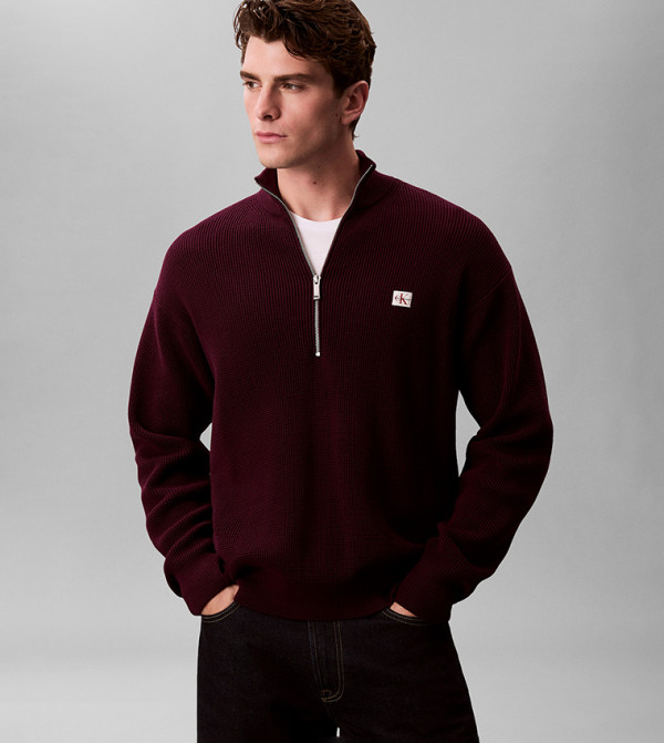 كالفن كلاين جينز سترات بياقة السلحفاة - بورغندي Turtle neck Sweaters