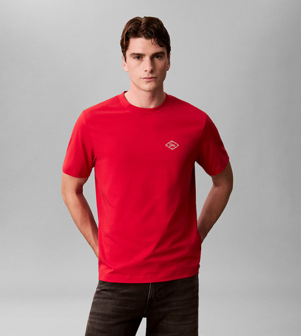 كالفن كلاين جينز  ملابس - أحمر Round Neck T-Shirts