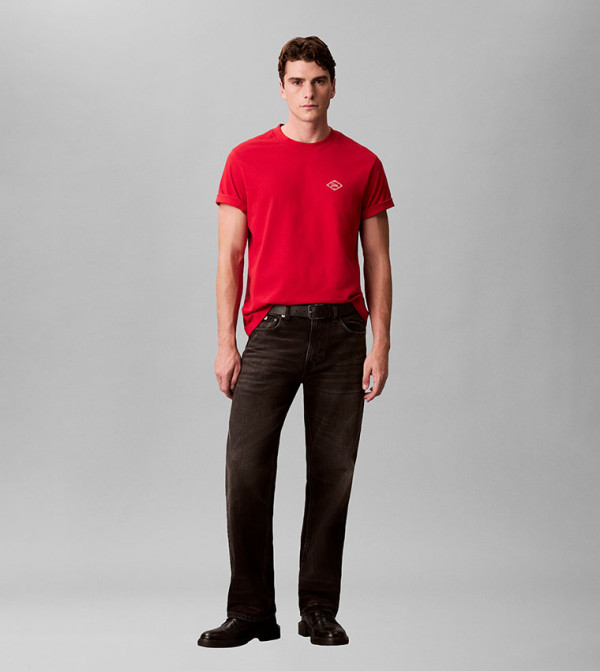 كالفن كلاين جينز  ملابس - أحمر Round Neck T-Shirts