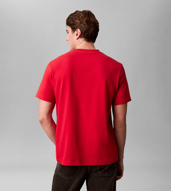 كالفن كلاين جينز  ملابس - أحمر Round Neck T-Shirts