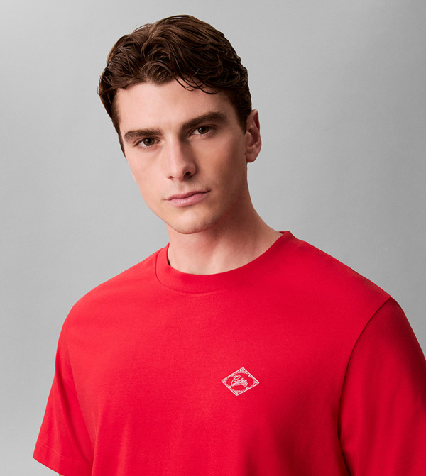 كالفن كلاين جينز  ملابس - أحمر Round Neck T-Shirts