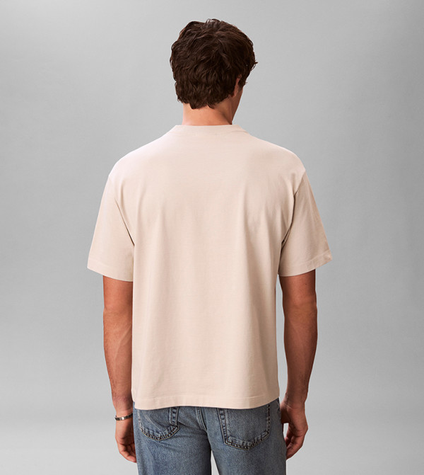 كالفن كلاين جينز  ملابس - بيج Round Neck T-Shirts