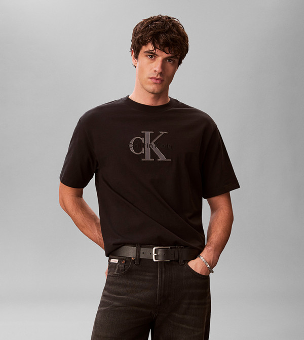 كالفن كلاين جينز  ملابس - أسود Round Neck T-Shirts