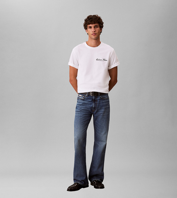 كالفن كلاين جينز  ملابس - أبيض Round Neck T-Shirts