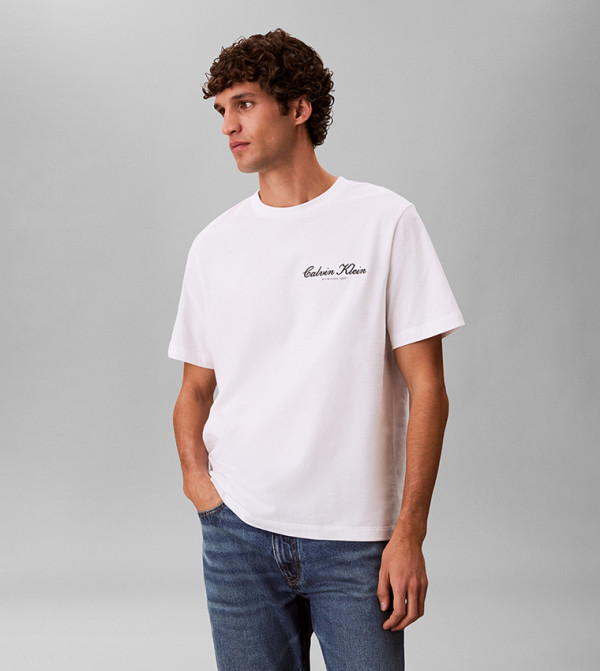كالفن كلاين جينز  ملابس - أبيض Round Neck T-Shirts