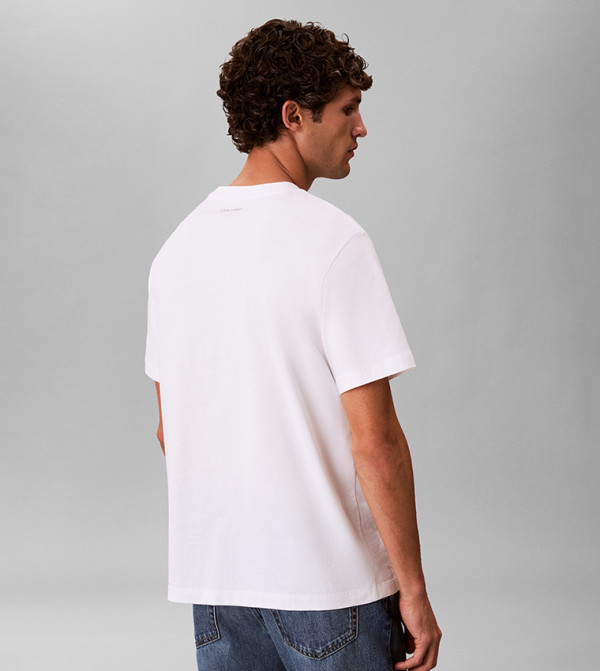 كالفن كلاين جينز  ملابس - أبيض Round Neck T-Shirts